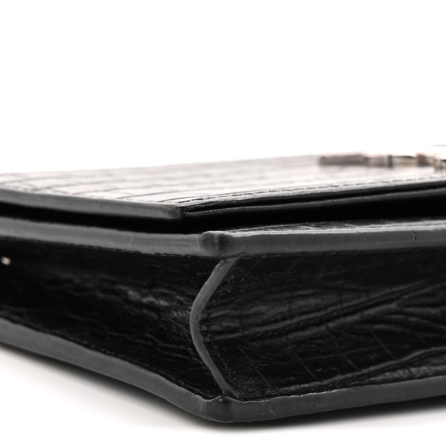 Calfskin Crocodile Embossed Kate Monogram Tassel Chain Wallet Black