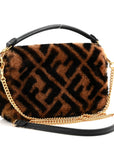 Shearling Vitello Dolce Macro FF 1974 Mini Baguette Tobacco Black
