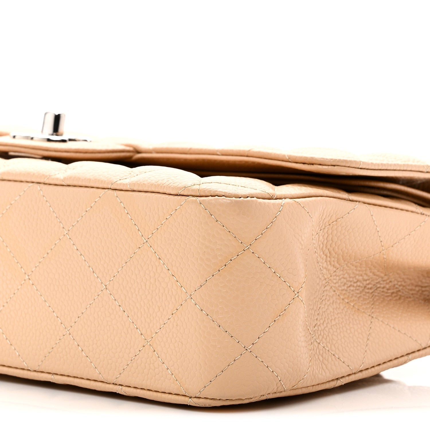 Caviar Quilted Medium Double Flap Beige
