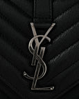 Sheepskin Matelasse Chevron Monogram Medium College Bag Black