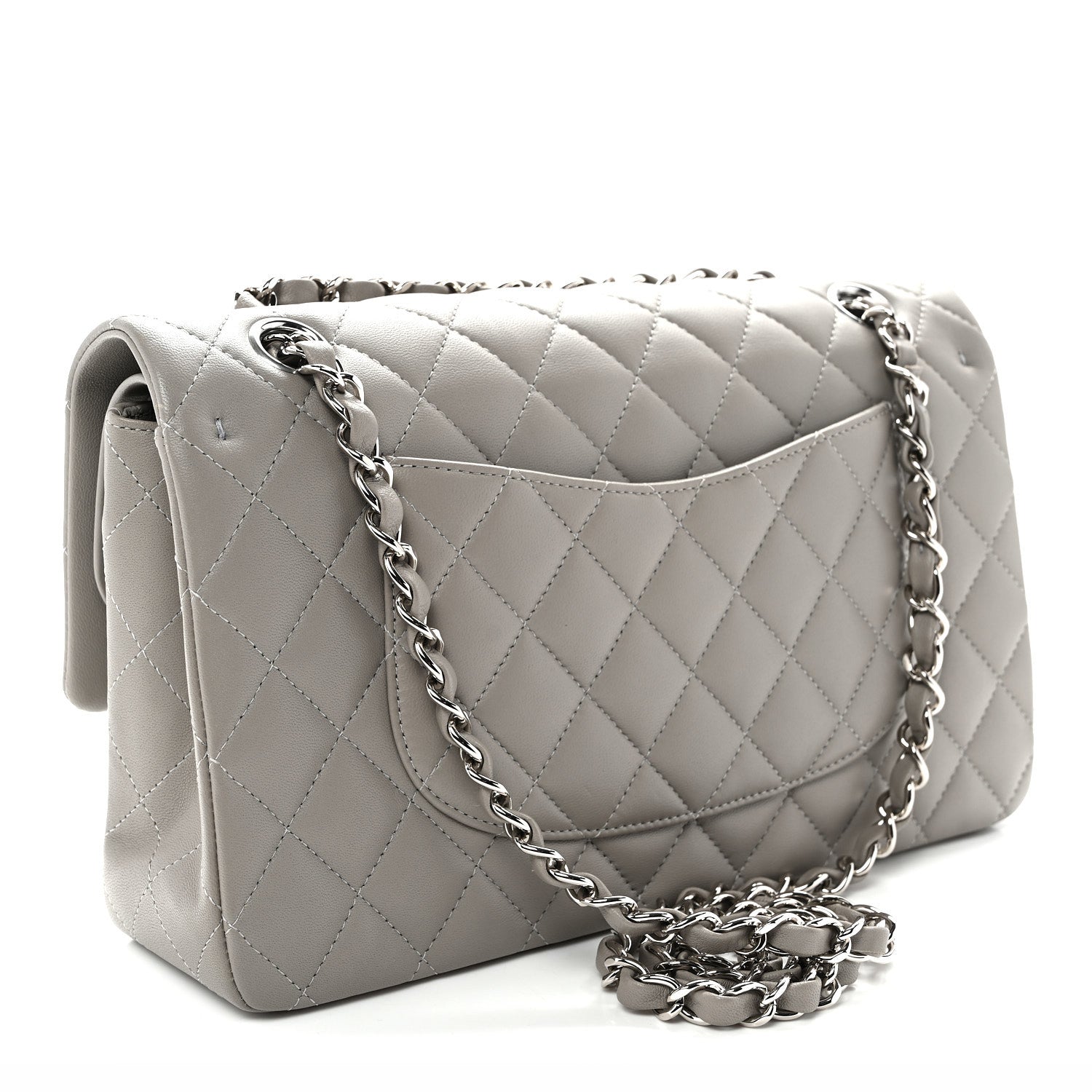 Lambskin Quilted Medium Double Flap Grey