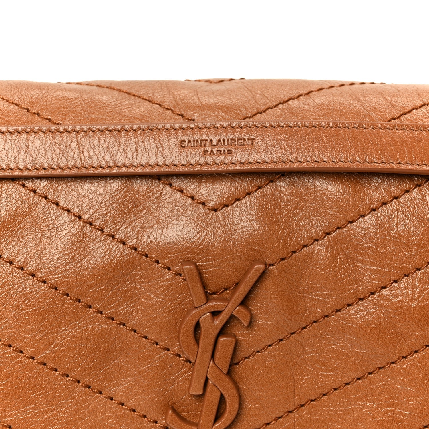 Crinkled Calfskin Matelasse Monogram Medium Niki Chain Satchel Caramel