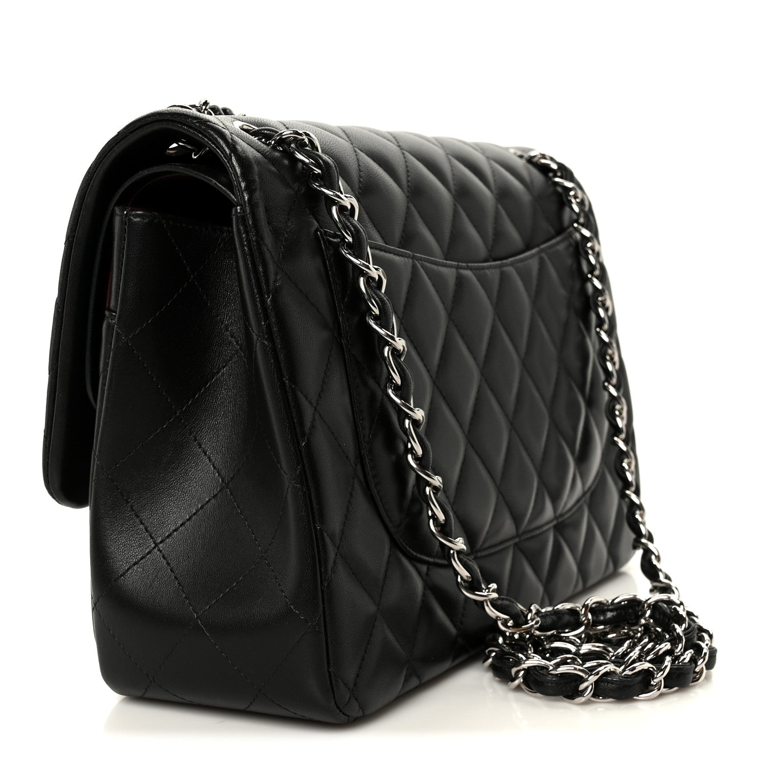 Lambskin Quilted Jumbo Double Flap Black