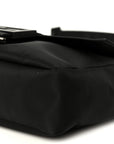 Econyl Nylon Cuoio Romano Monochrome Medium Baguette Messenger Bag Black