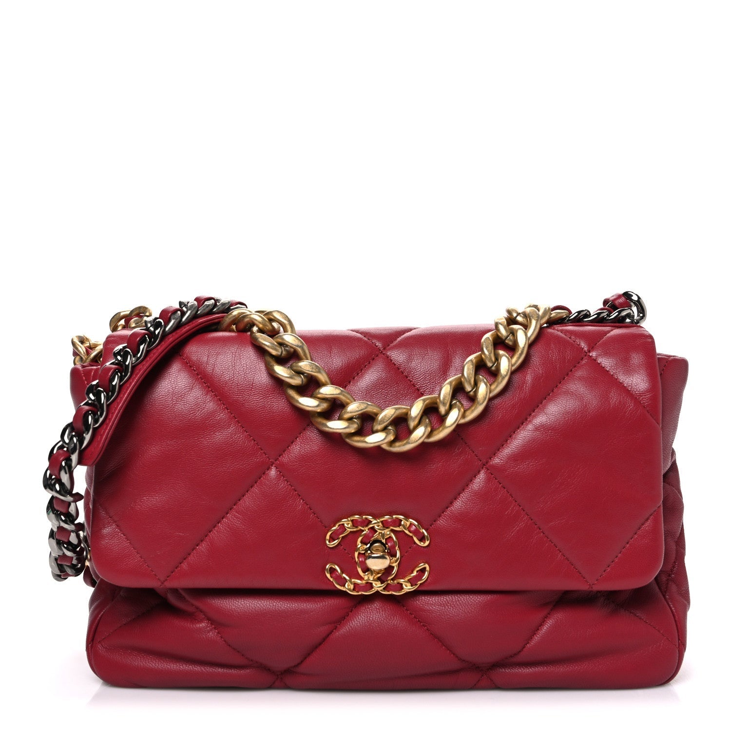 Lambskin Quilted Large CHNL 19 Flap Red