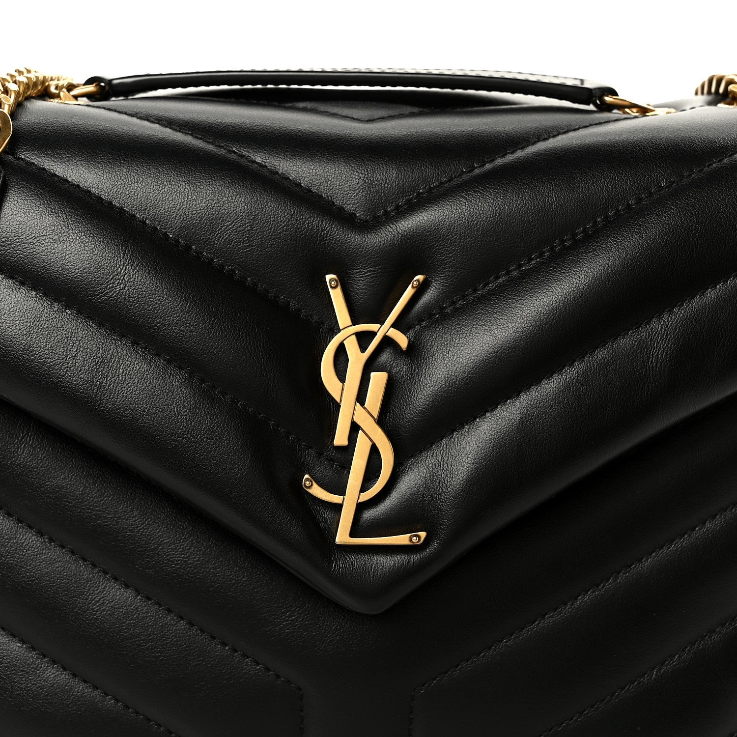 Calfskin Y Quilted Monogram Small Loulou Chain Satchel Black