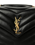 Calfskin Y Quilted Monogram Small Loulou Chain Satchel Black