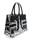 Canvas Embroidered Medium Paris Book Tote Black White