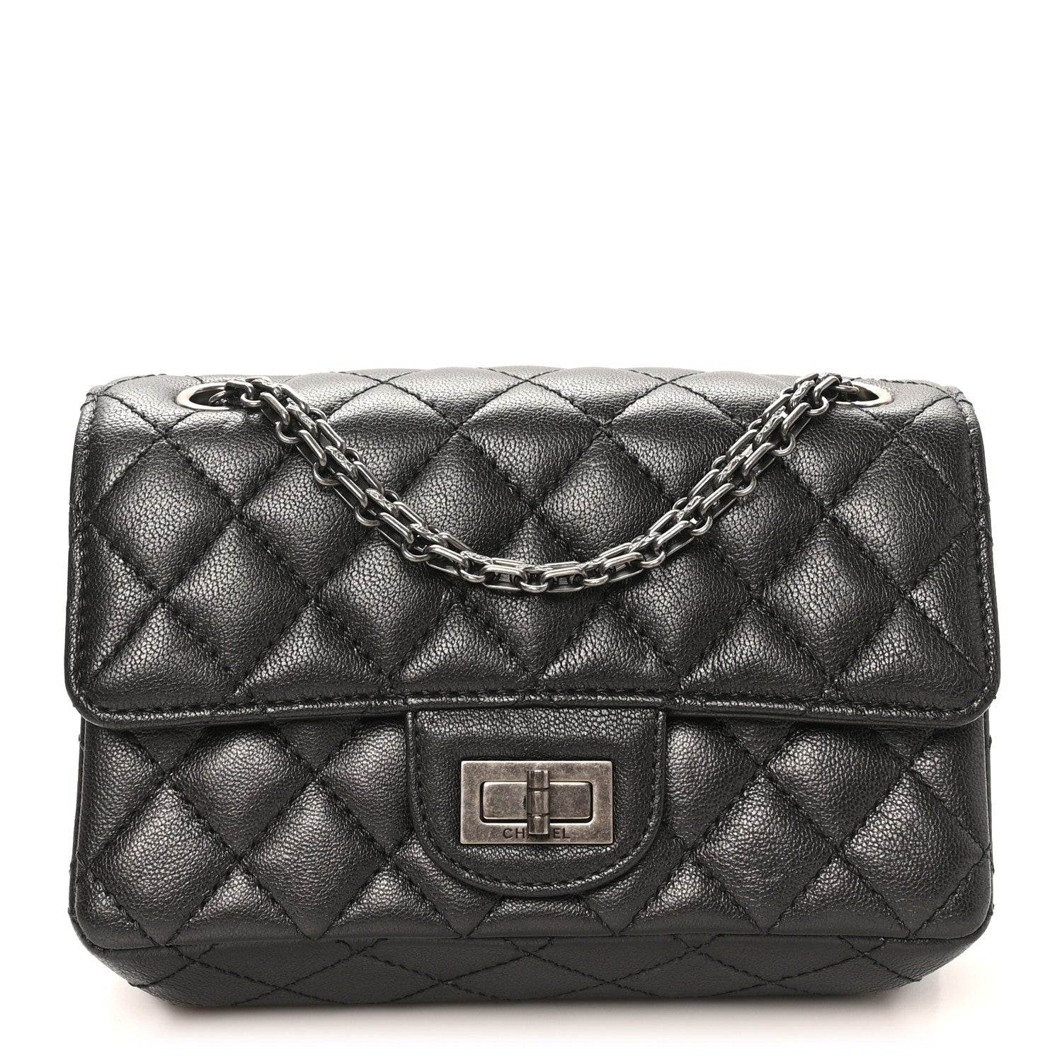 Metallic Sheepskin Quilted 2.55 Reissue Mini Flap Dark Silver