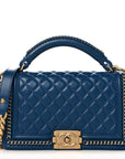 Calfskin Quilted Medium Boy Top Handle Flap Blue