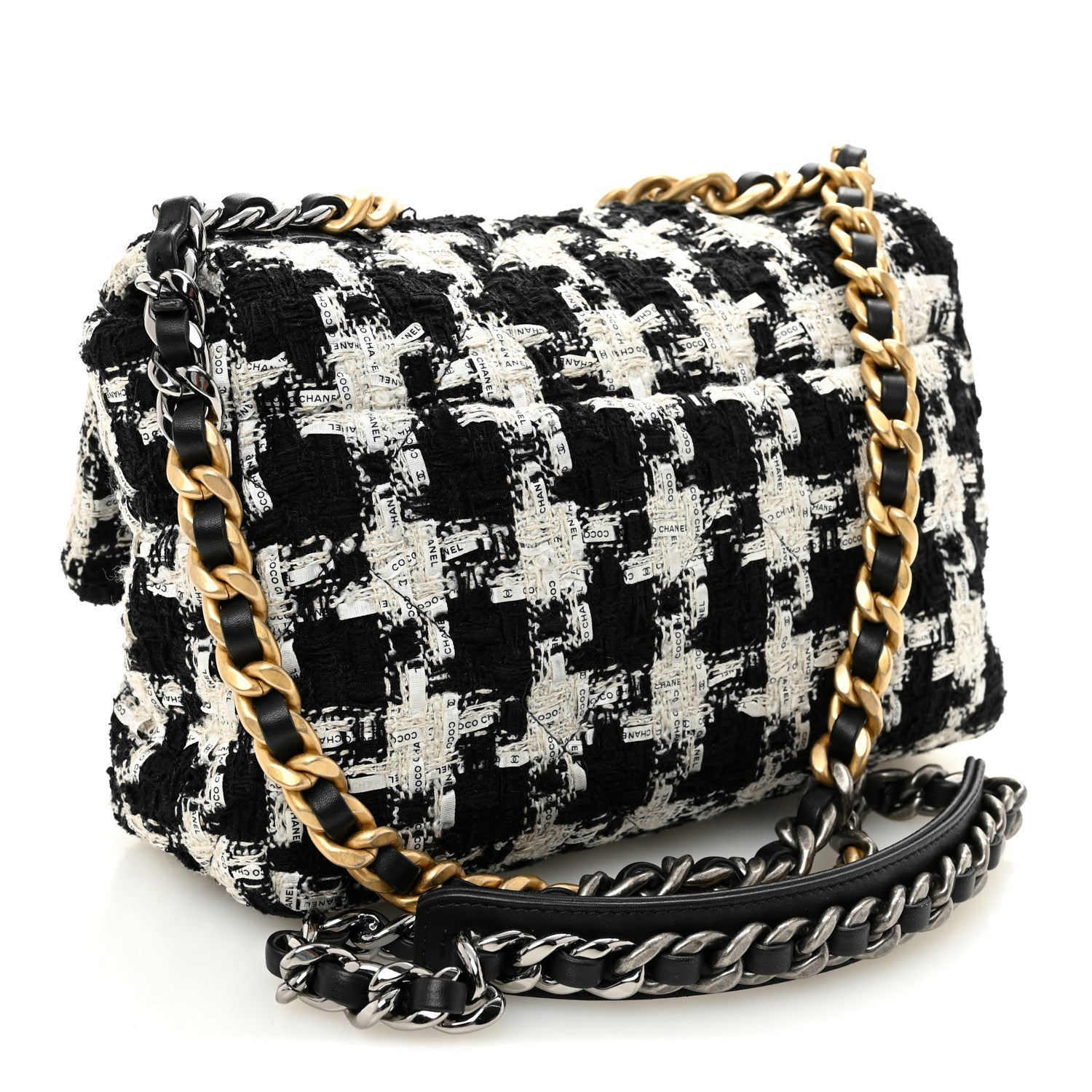 Tweed Quilted Medium CHNL 19 Flap Black Ecru White