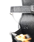 Saffiano Metal Flap Wallet With Strap Black