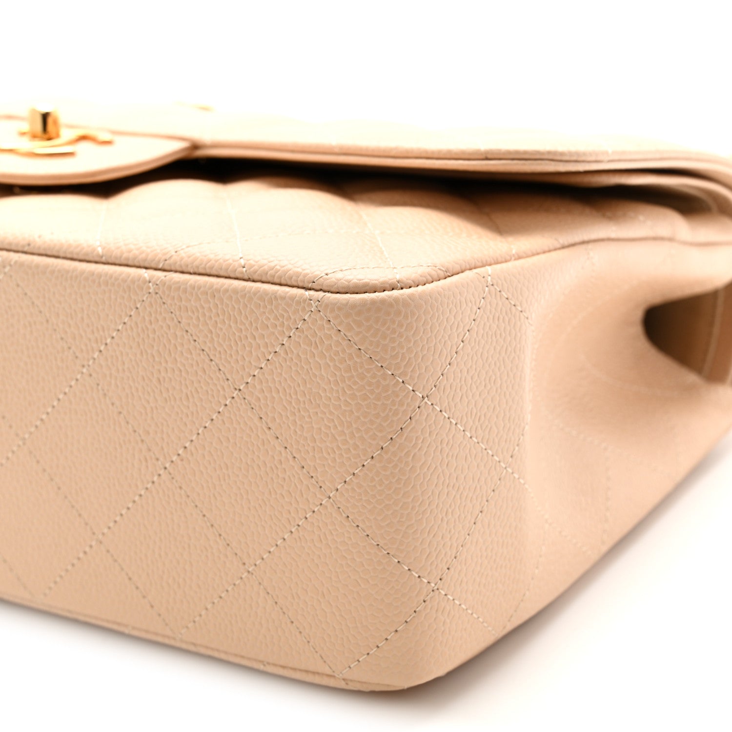 Caviar Quilted Jumbo Double Flap Light Beige