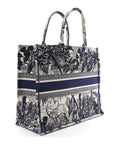 Canvas Embroidered Large Palm Tree Toile De Jouy Book Tote Blue