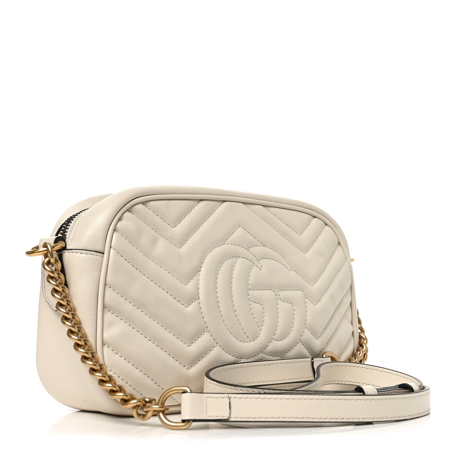 Calfskin Matelasse Small GG Marmont Chain Shoulder Bag White