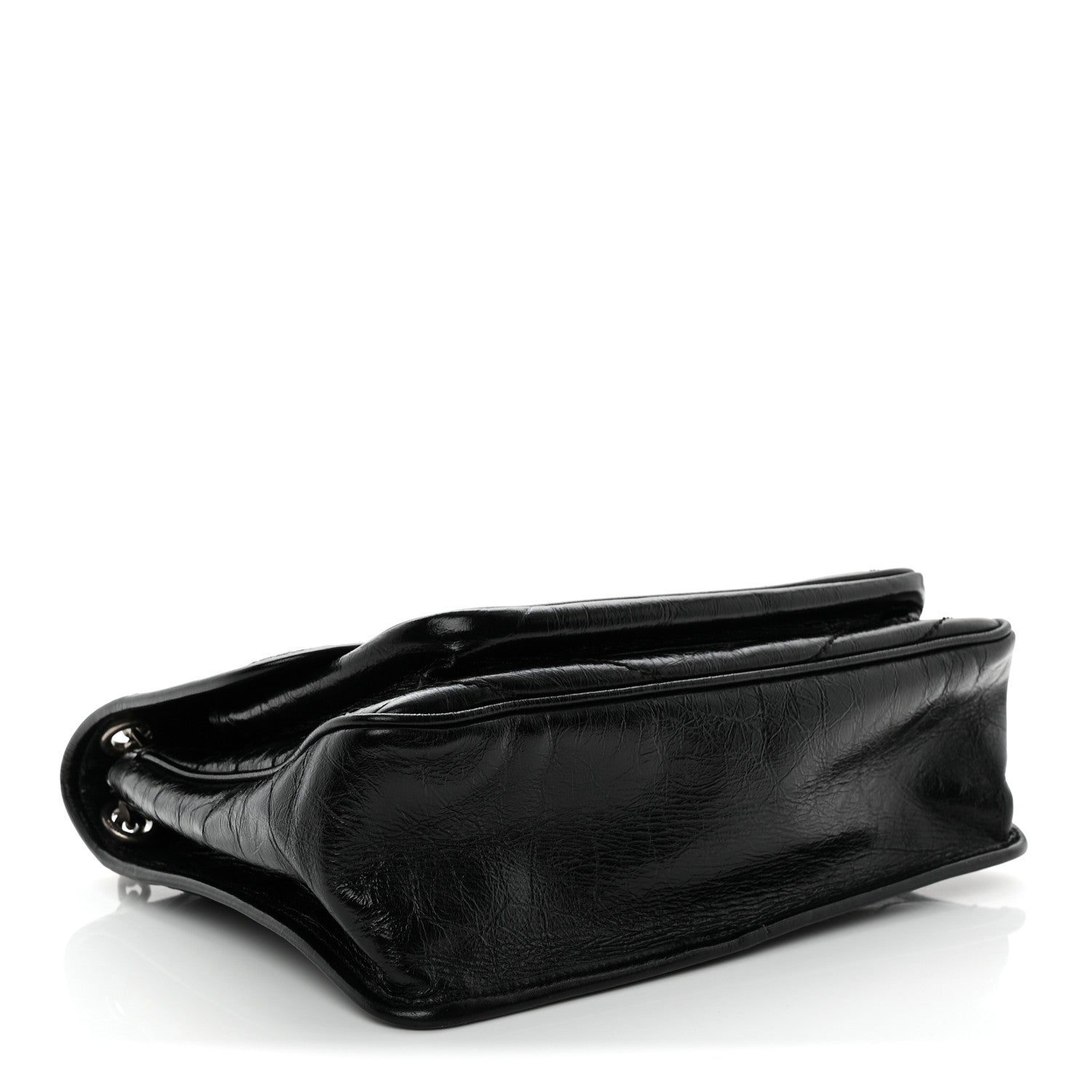 Crinkled Calfskin Matelasse Monogram Medium Niki Chain Satchel Black