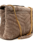 Suede Y Quilted Monogram Medium Loulou Chain Satchel Taupe