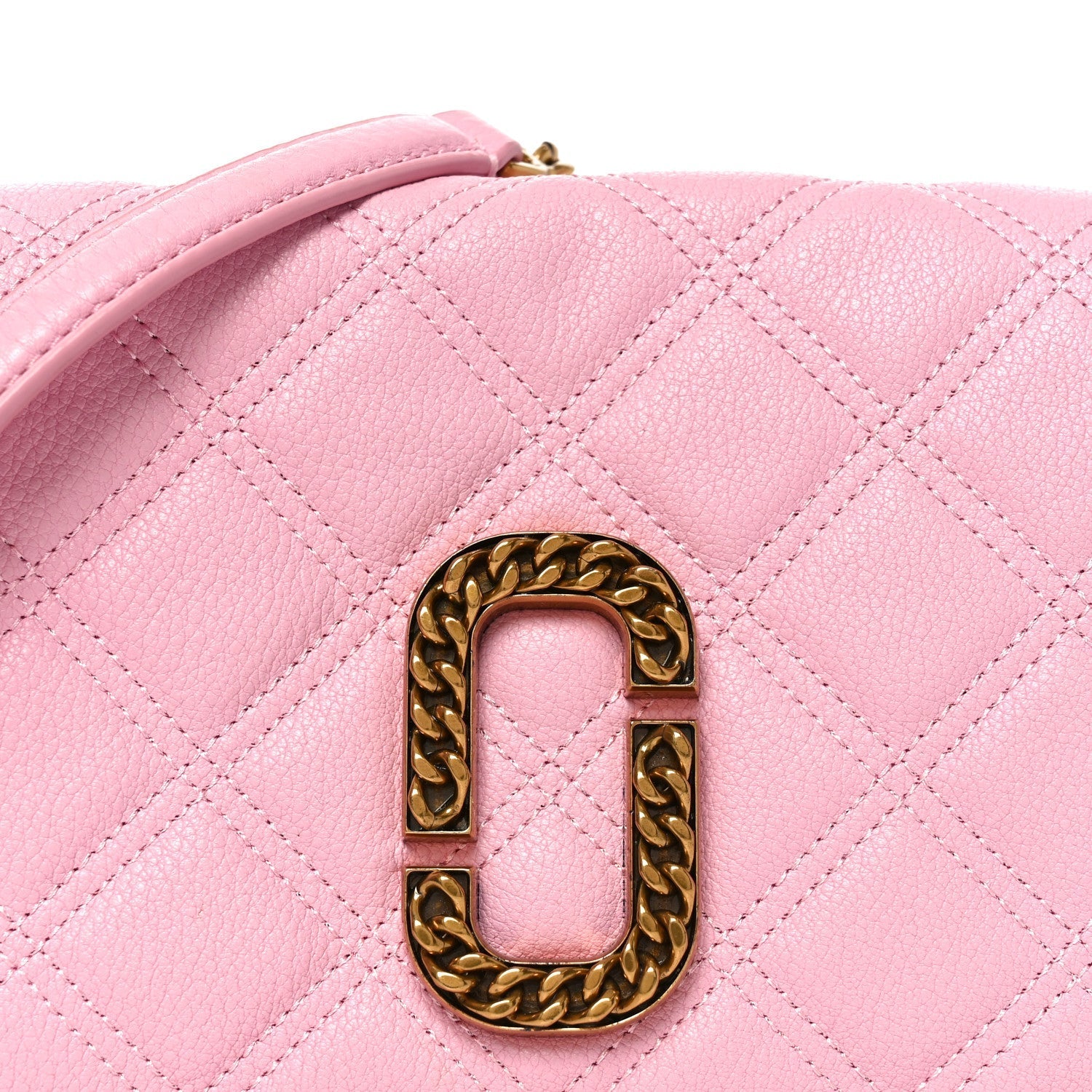 Grained Calfskin Quilted Double Stitched Small The Status Shoulder Bag Pink