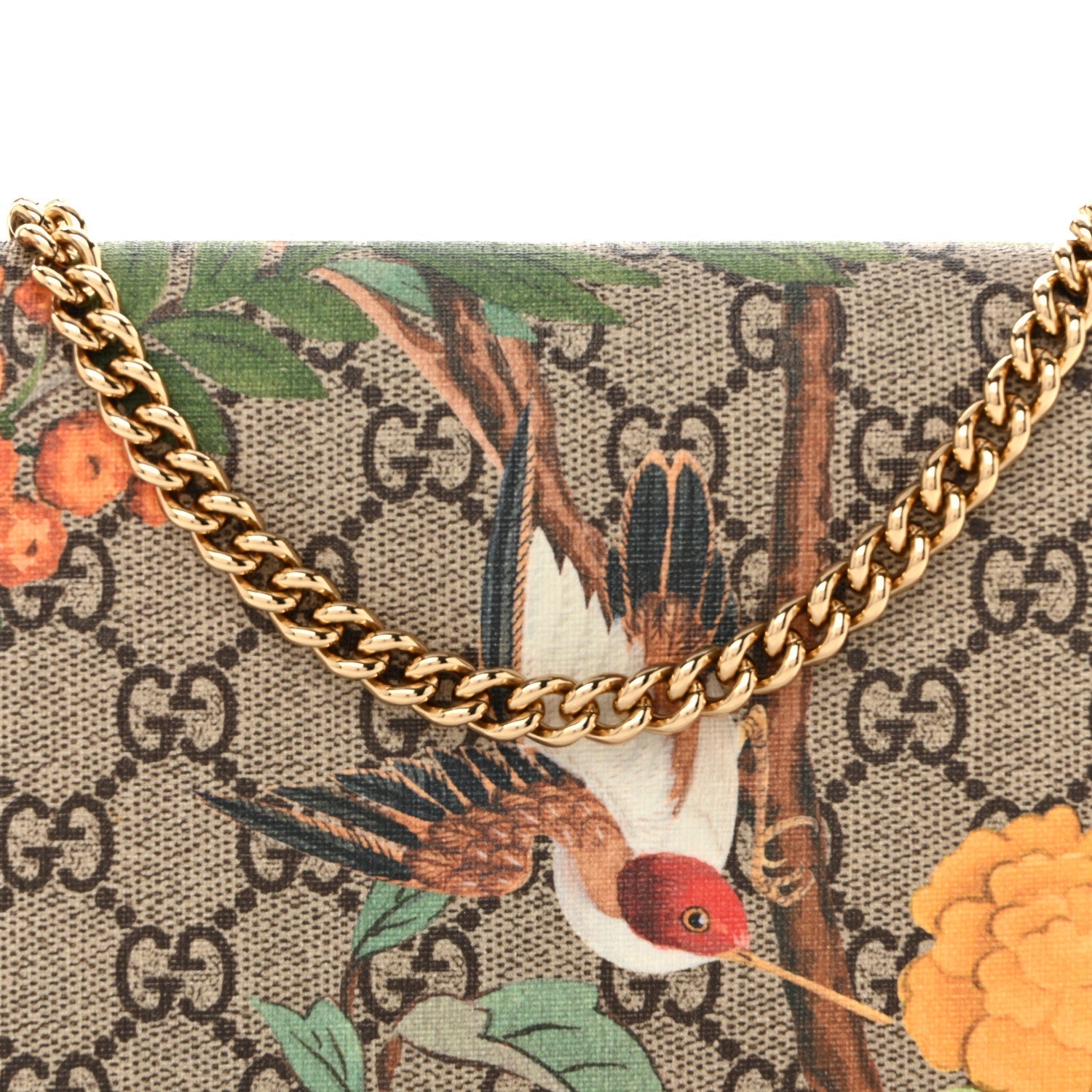 GG Supreme Monogram Tian Chain Wallet Beige Multicolor Red