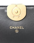 Lambskin Quilted CHNL 19 Chain Flap Wallet Black