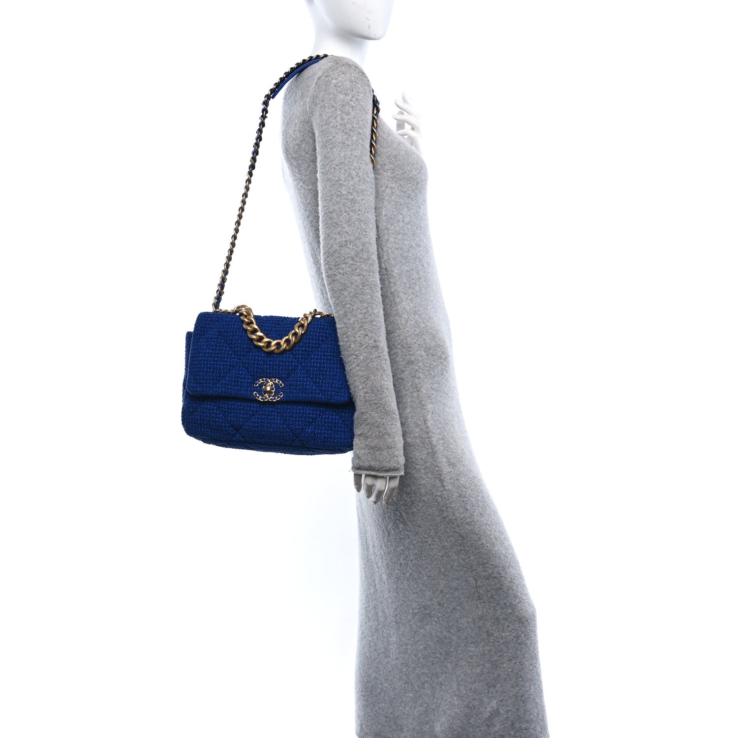 Tweed Quilted Large CHNL 19 Flap Blue