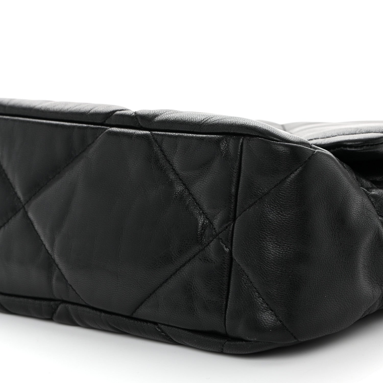 Shiny Goatskin Quilted Large CHNL 19 Flap Black