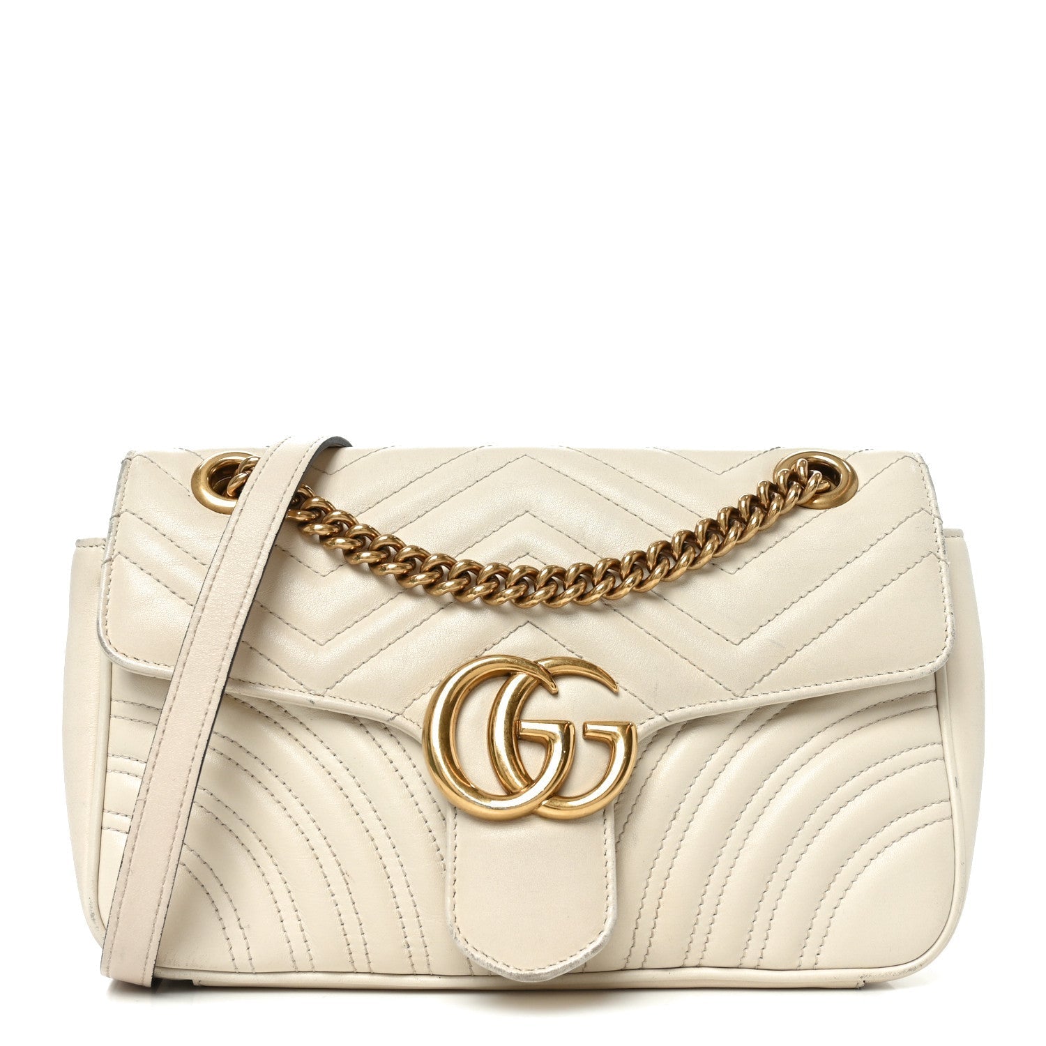 Calfskin Matelasse Small GG Marmont Shoulder Bag White