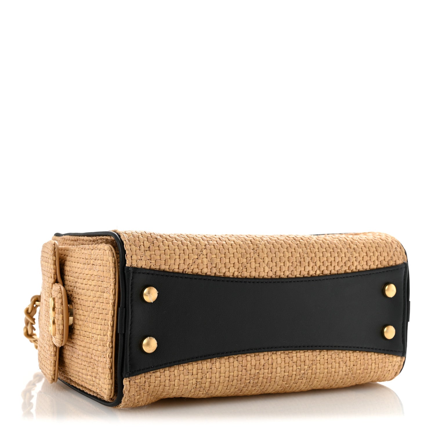 Braided Raffia Calfskin Quilted Mini CHNL 25 Handbag Beige Black