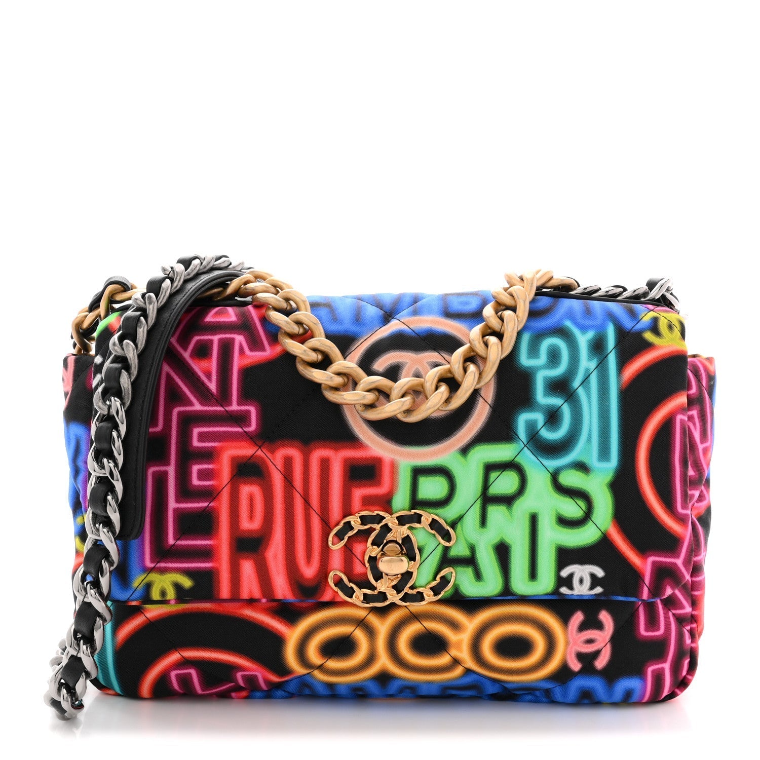 Fabric Printed Medium CHNL 19 Flap Black Multicolor
