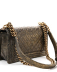 Cracked Metallic Calfskin Quilted Medium Boy Flap Gold