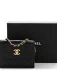 Lambskin Quilted Pearl Crush Clutch With Chain Black
