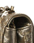 Metallic Crumpled Calfskin Chevron Quilted Mini Square Flap Gold