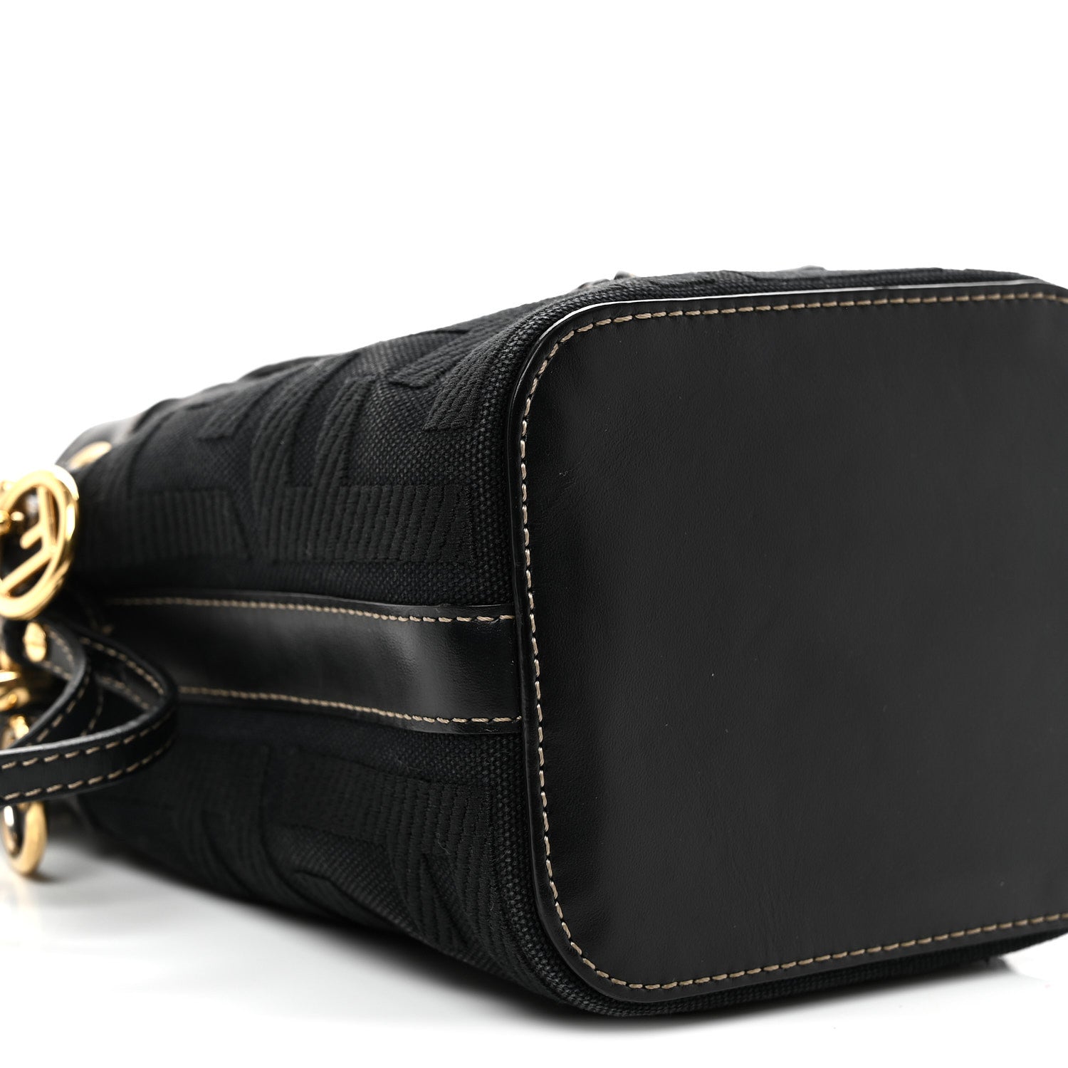 Canvas Vitello King F is FNDI FF Embroidered Mini Mon Tresor Bucket Bag Black