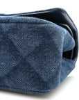 Printed Denim Quilted Small Double Flap Blue