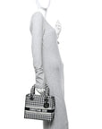Canvas Houndstooth Embroidered Medium Lady D-Lite Black White