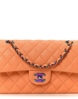 Caviar Quilted Rainbow CC Small Double Flap Orange
