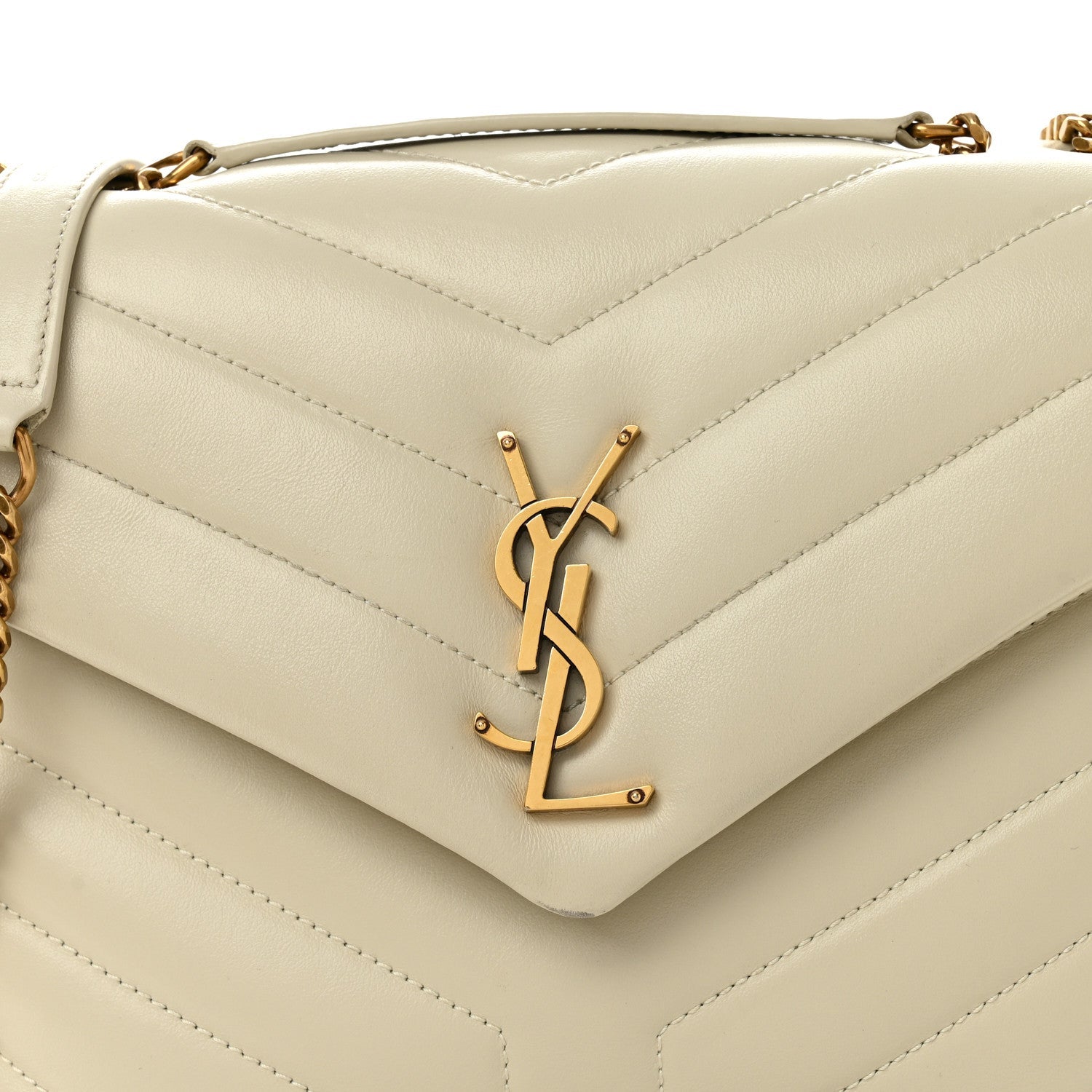 Calfskin Y Quilted Monogram Small Loulou Chain Satchel Blanc Vintage