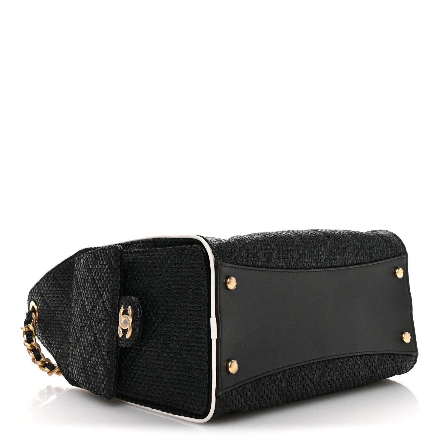 Braided Raffia Calfskin Small CHNL 25 Handbag Black White