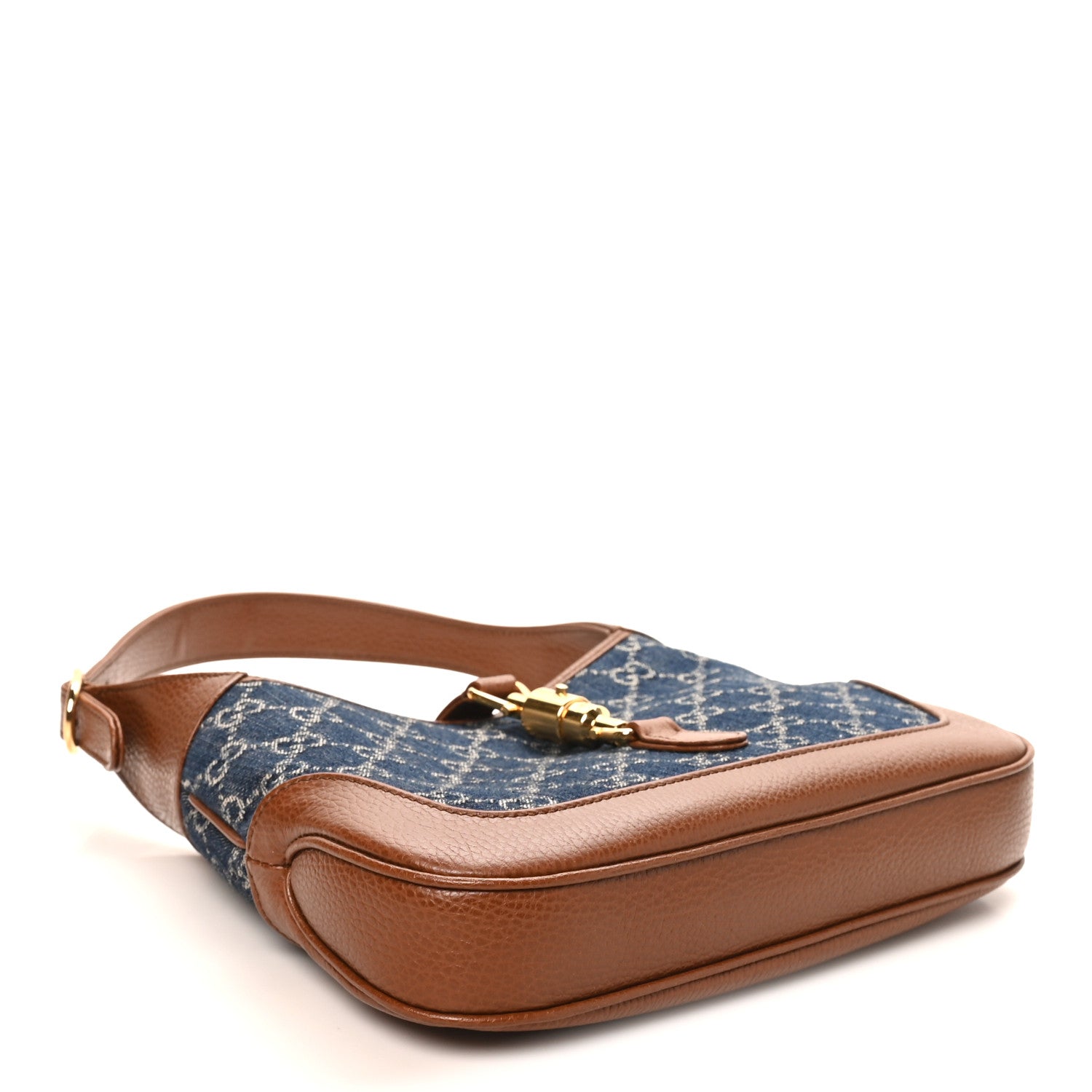 New Denim GG Monogram Calfskin Small Jackie 1961 Hobo Blue Tea Cuir