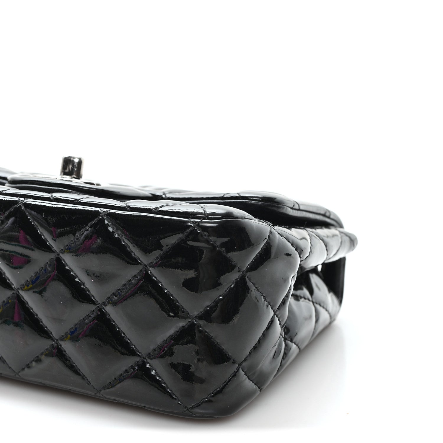 Patent Calfskin Quilted Mini Square Flap Black
