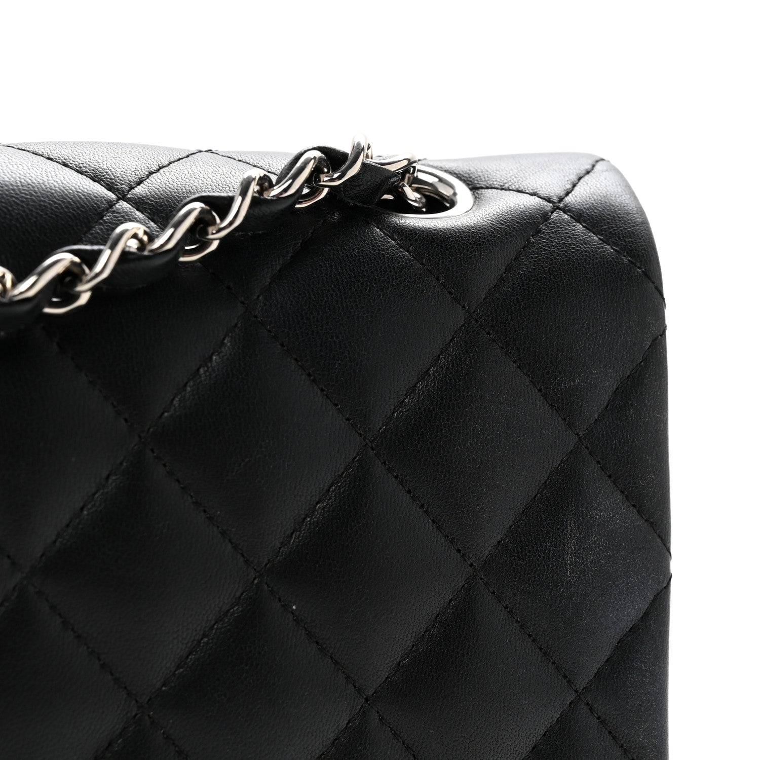 Lambskin Quilted Medium Double Flap Black