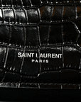 Calfskin Crocodile Embossed Small Classic Monogram Kate Tassel Satchel Black