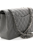 Caviar Quilted Medium Double Flap Grey