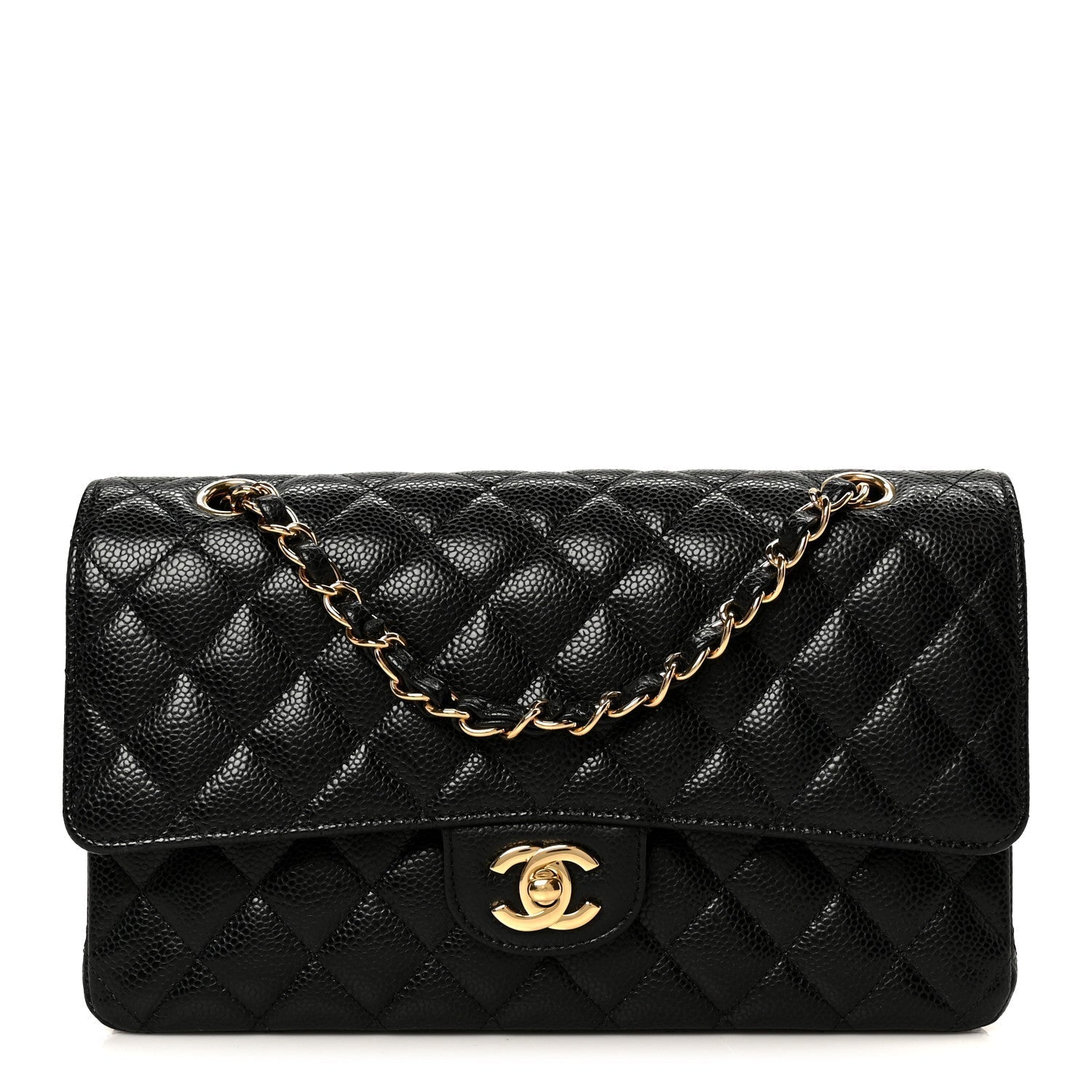 Caviar Quilted Medium Double Flap Black