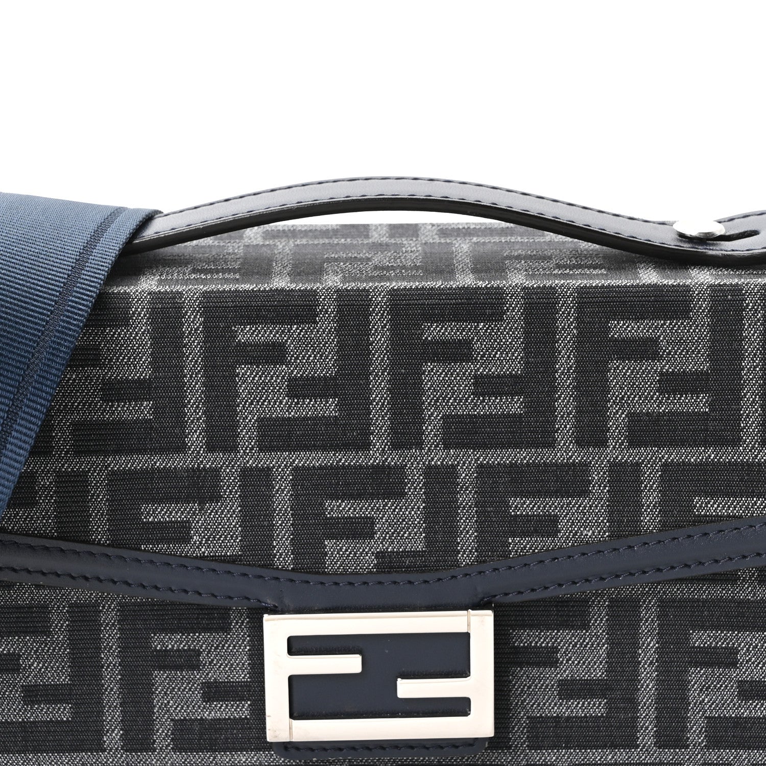 Recycled Fabric Jacquard Vitello King FF 1974 Baguette Soft Trunk  Blue
