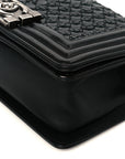 Lambskin Braided Woven Small Boy Flap Black