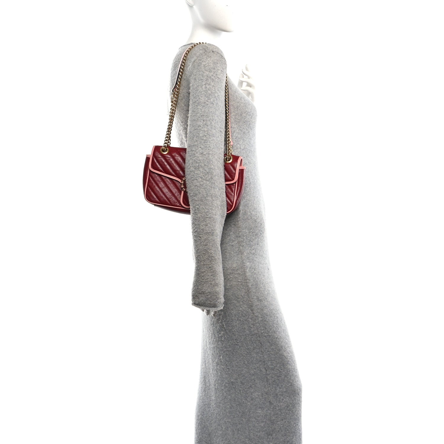 Azalea Calfskin Enamel Matelasse Diagonal Small Torchon GG Marmont Shoulder Bag New Cherry Red Wild Rose