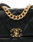 Shiny Goatskin Quilted Medium CHNL 19 Flap Black