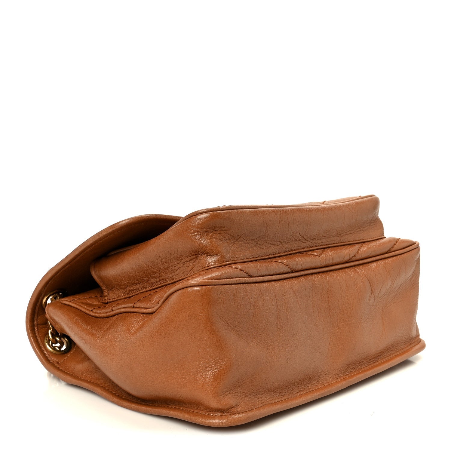 Crinkled Calfskin Matelasse Monogram Medium Niki Chain Satchel Caramel