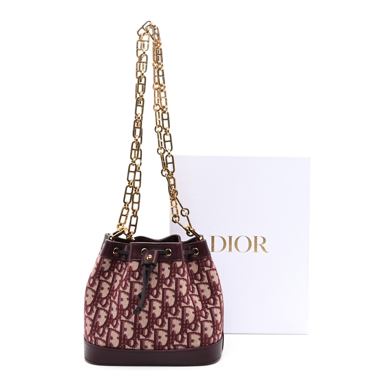 Oblique Drawstring Chain Bucket Bag Burgundy